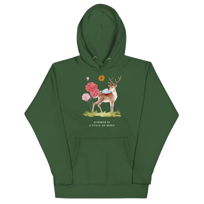 Funny Summer Is a State of Mind Deer premium graphic hoodie in forest green by Boozy Fox