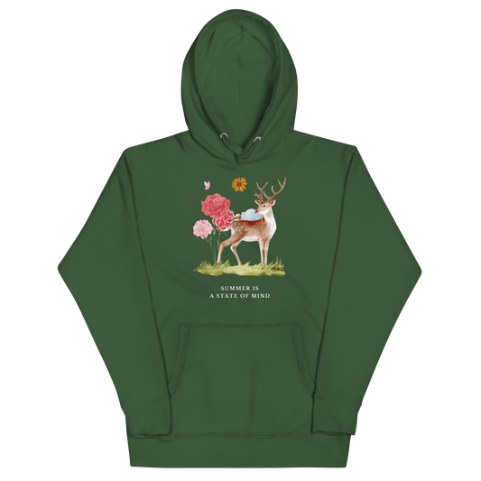Funny Summer Is a State of Mind Deer premium graphic hoodie in forest green by Boozy Fox