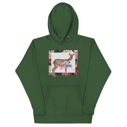 Funny Floral Deer summer premium graphic hoodie in forest green by Boozy Fox