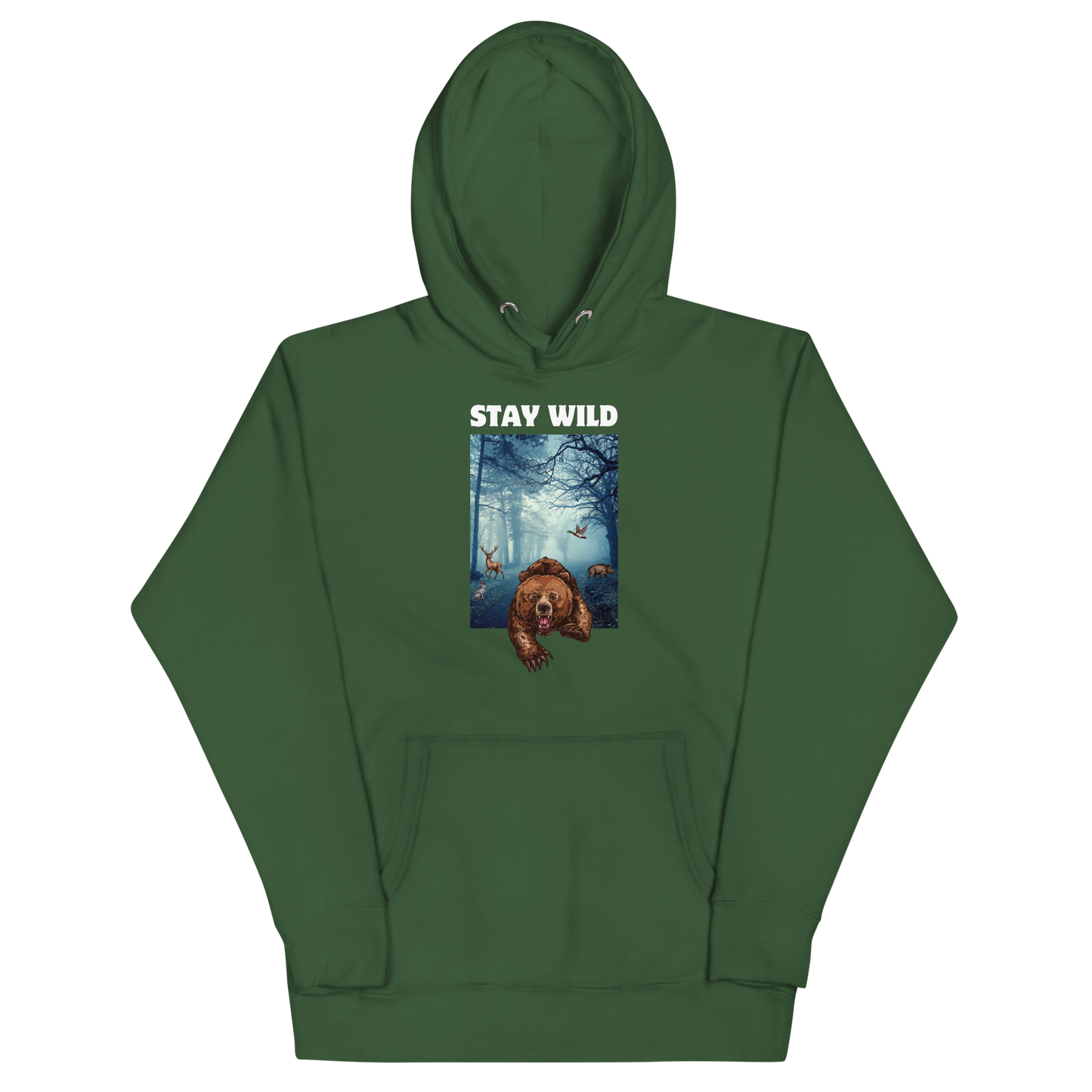 Funny Stay Wild Bear premium graphic hoodie in forest green by Boozy Fox