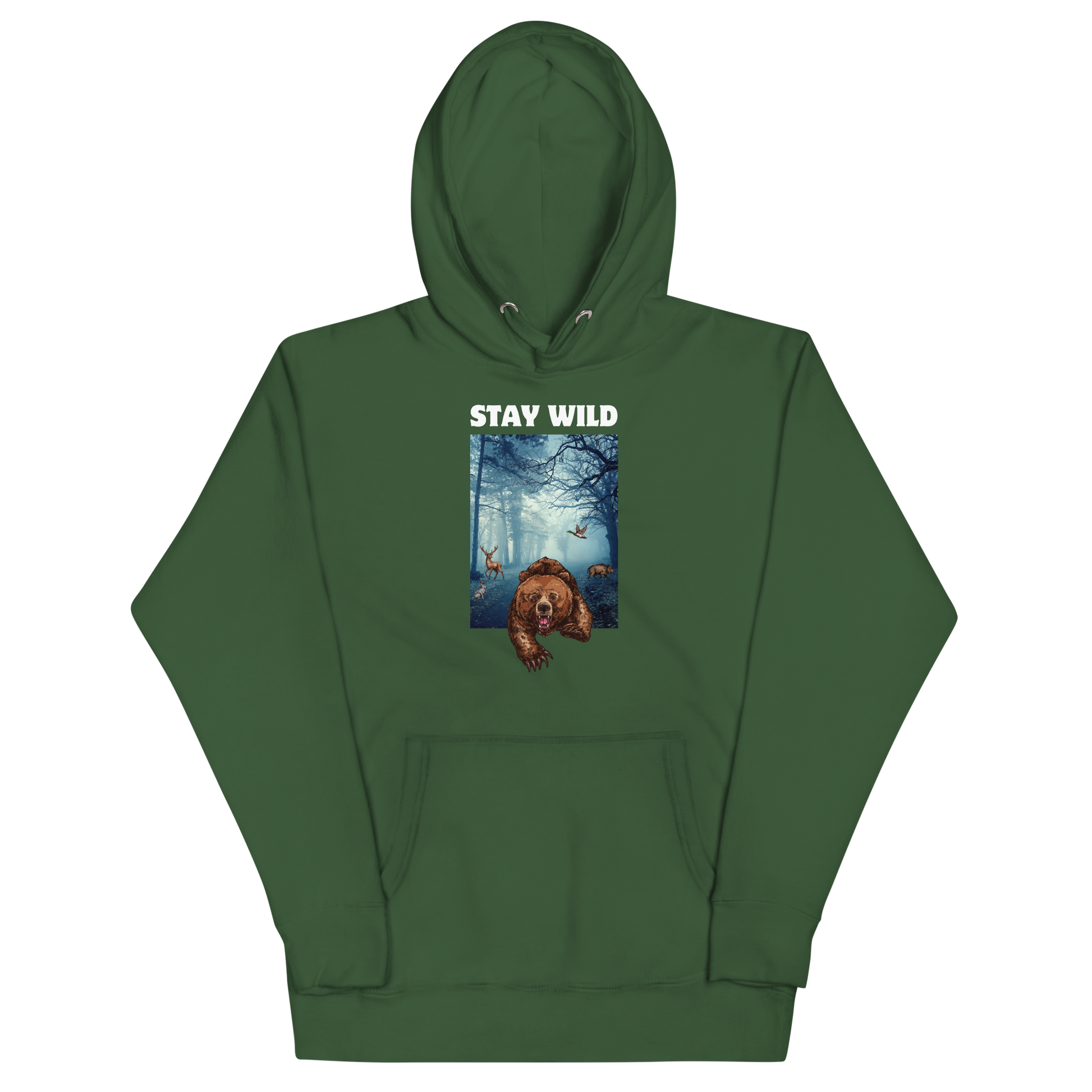 Funny Stay Wild Bear premium graphic hoodie in forest green by Boozy Fox