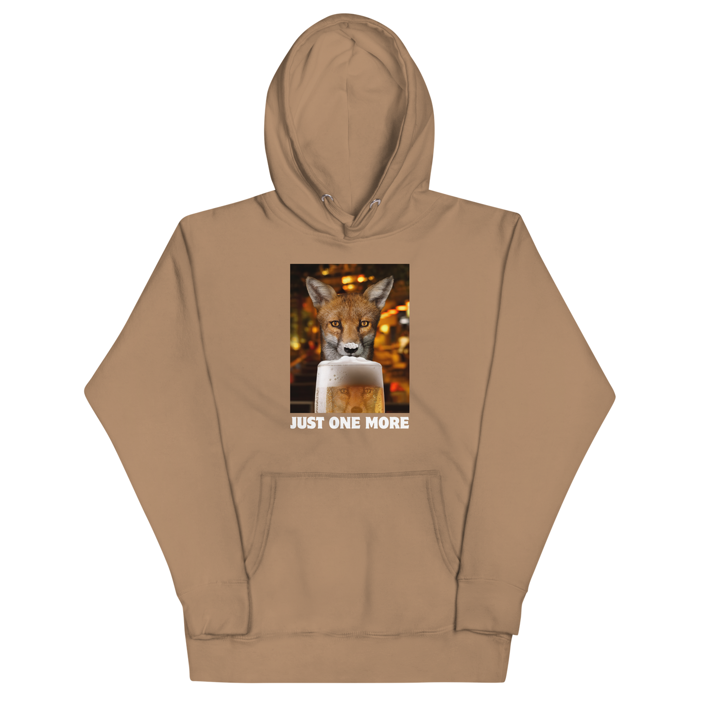 Funny Just One More Fox premium graphic hoodie in latte brown by Boozy Fox