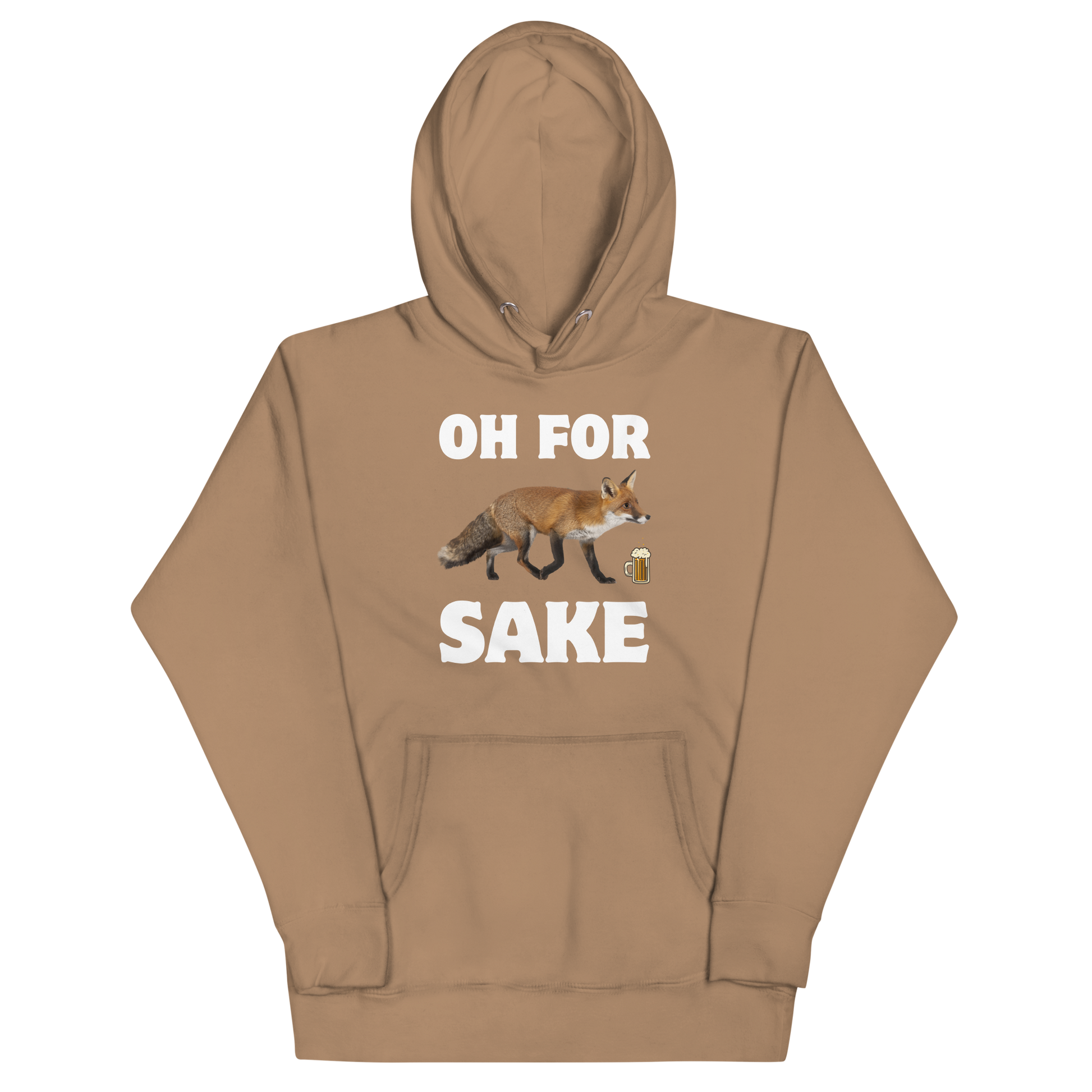 Funny Oh For Fox Sake premium graphic hoodie in latte brown by Boozy Fox
