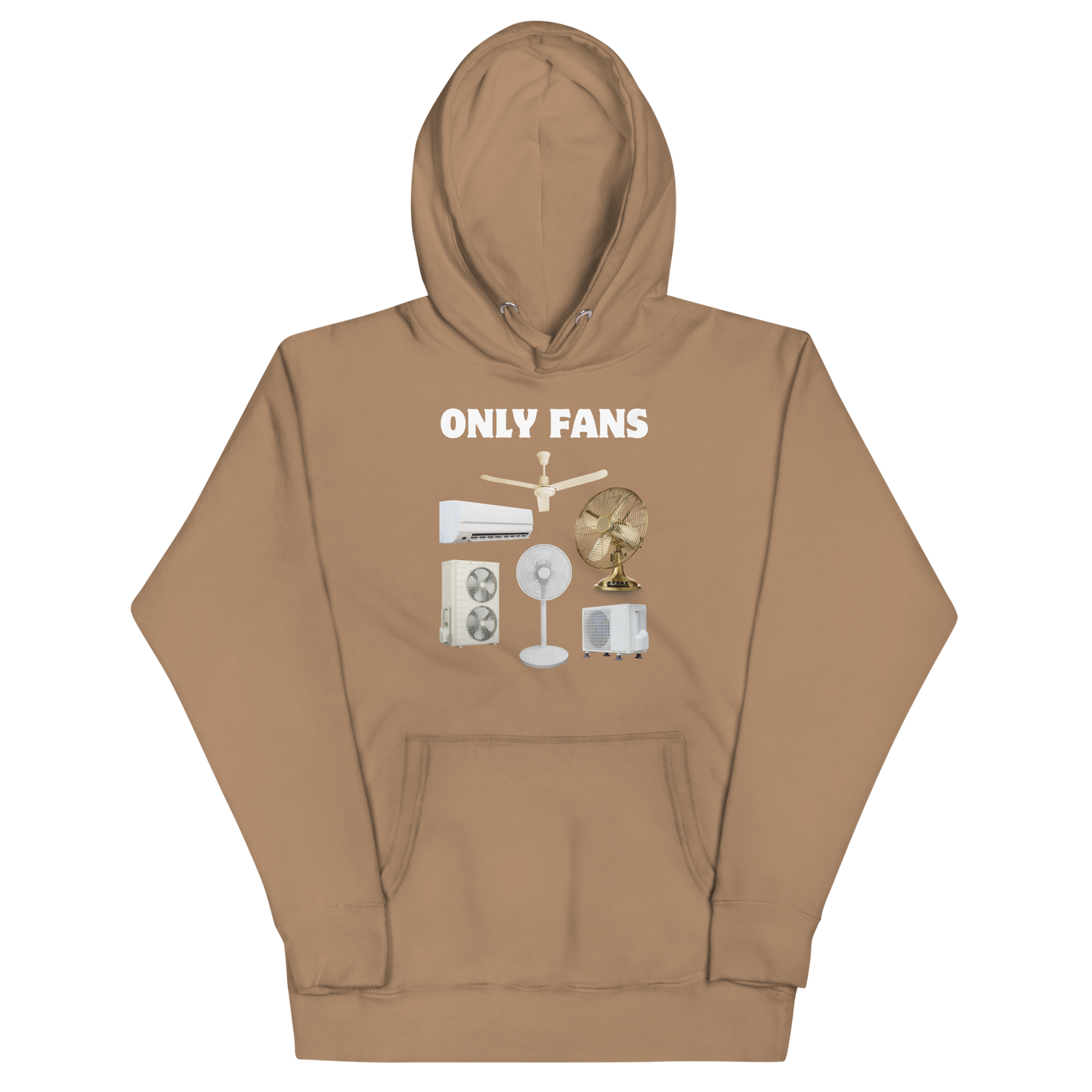 Funny Only Fans parody premium graphic hoodie in latte brown by Boozy Fox