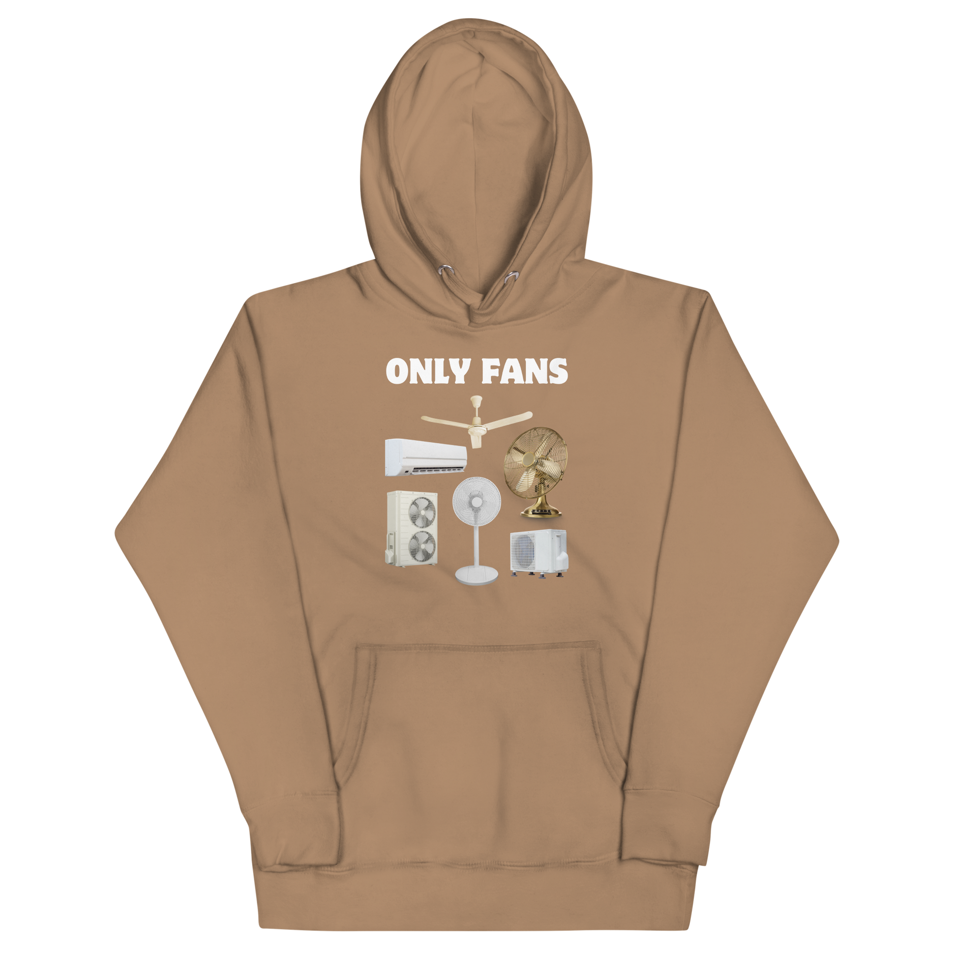 Funny Only Fans parody premium graphic hoodie in latte brown by Boozy Fox
