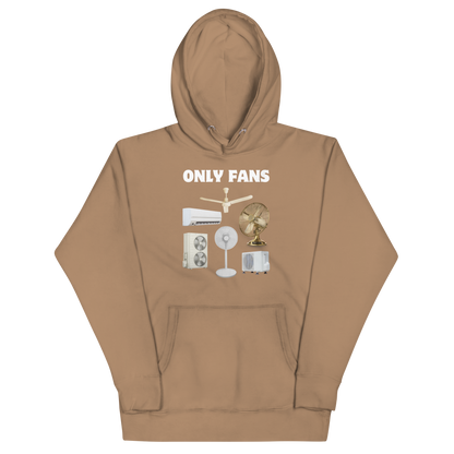 Funny Only Fans parody premium graphic hoodie in latte brown by Boozy Fox