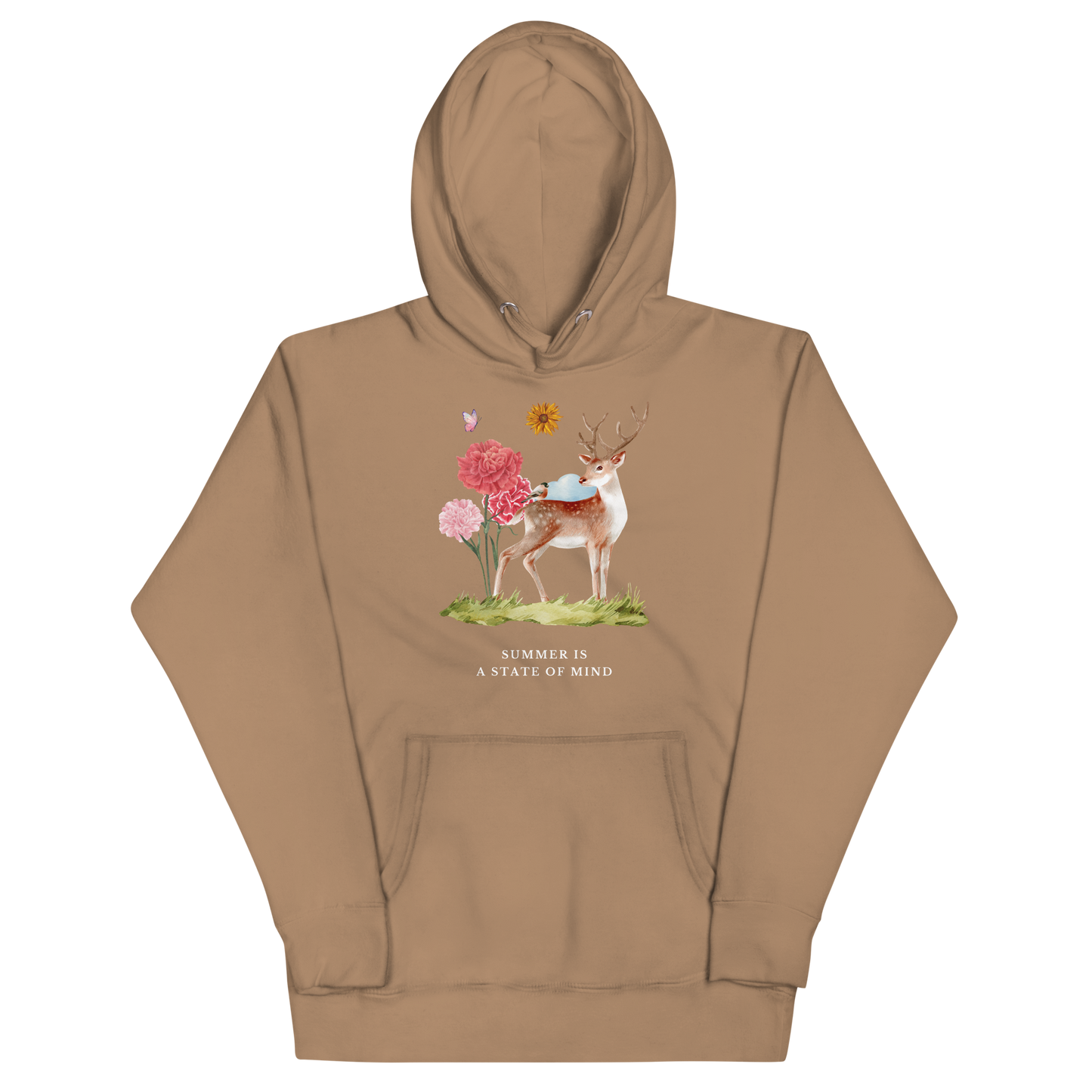 Funny Summer Is a State of Mind Deer premium graphic hoodie in latte brown by Boozy Fox