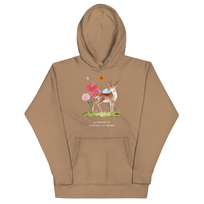Funny Summer Is a State of Mind Deer premium graphic hoodie in latte brown by Boozy Fox