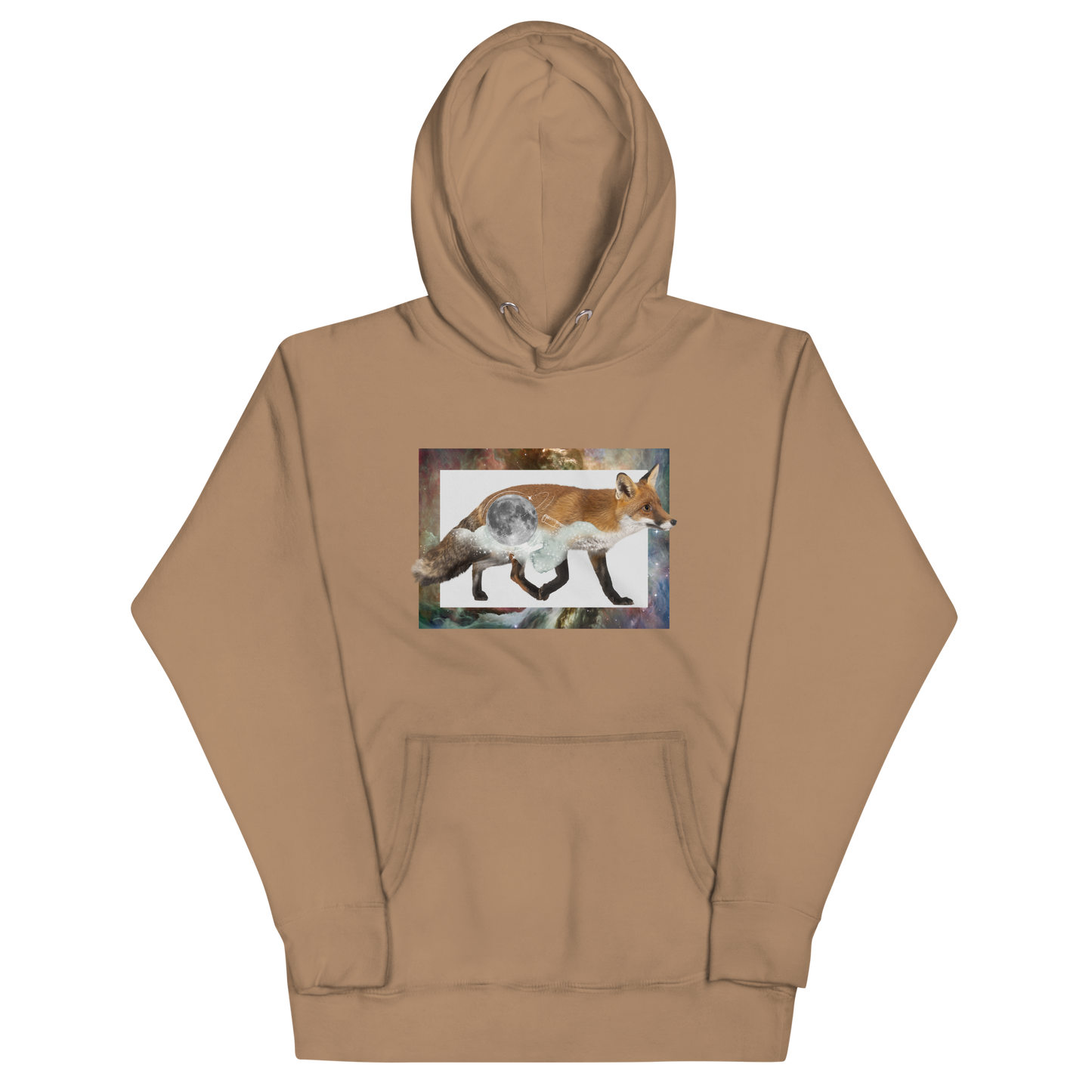 Funny Space Fox premium graphic hoodie in latte brown by Boozy Fox