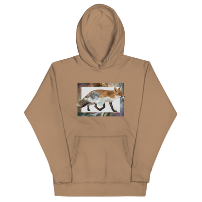 Funny Space Fox premium graphic hoodie in latte brown by Boozy Fox