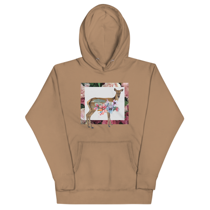 Funny Floral Deer summer premium graphic hoodie in latte brown by Boozy Fox