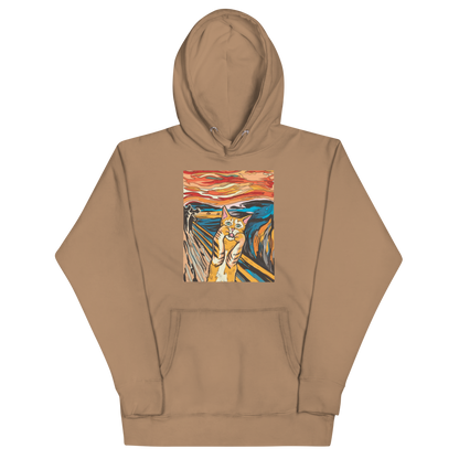 Funny The Screaming Cat parody premium graphic hoodie in latte brown by Boozy Fox