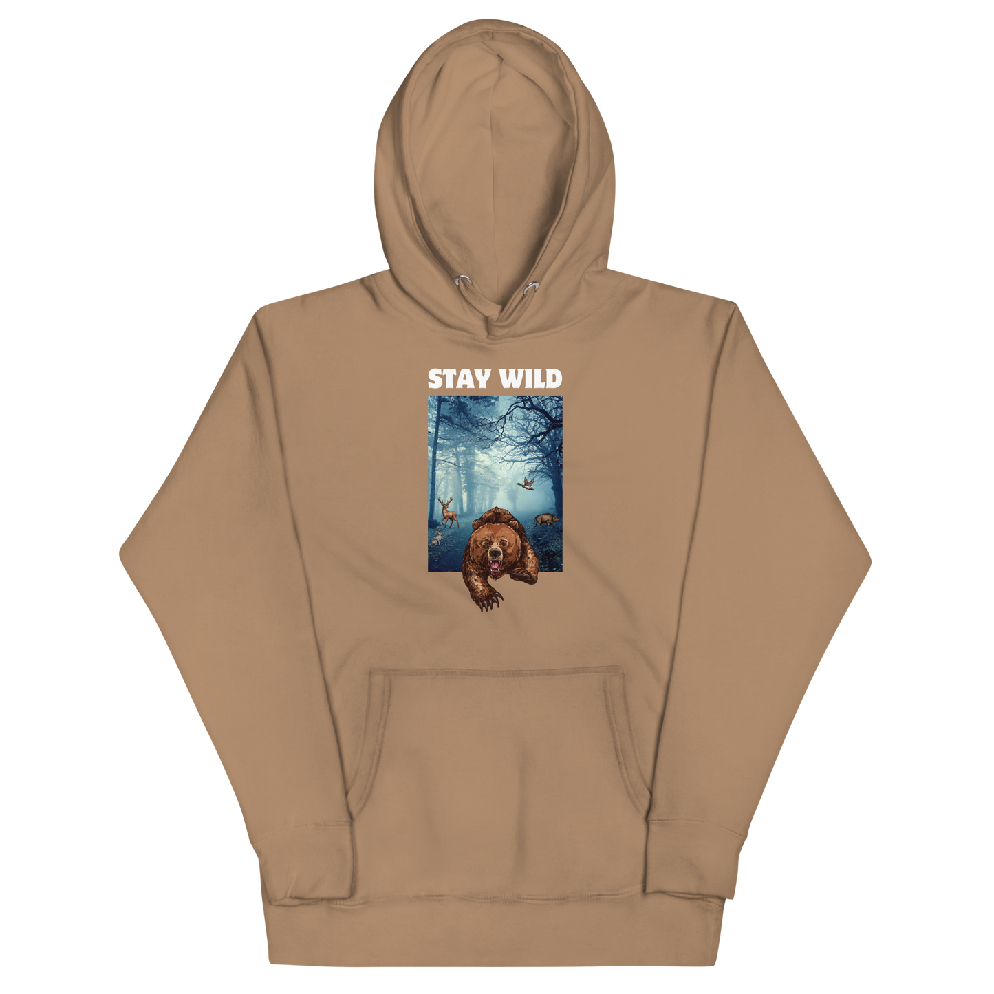 Funny Stay Wild Bear premium graphic hoodie in latte brown by Boozy Fox