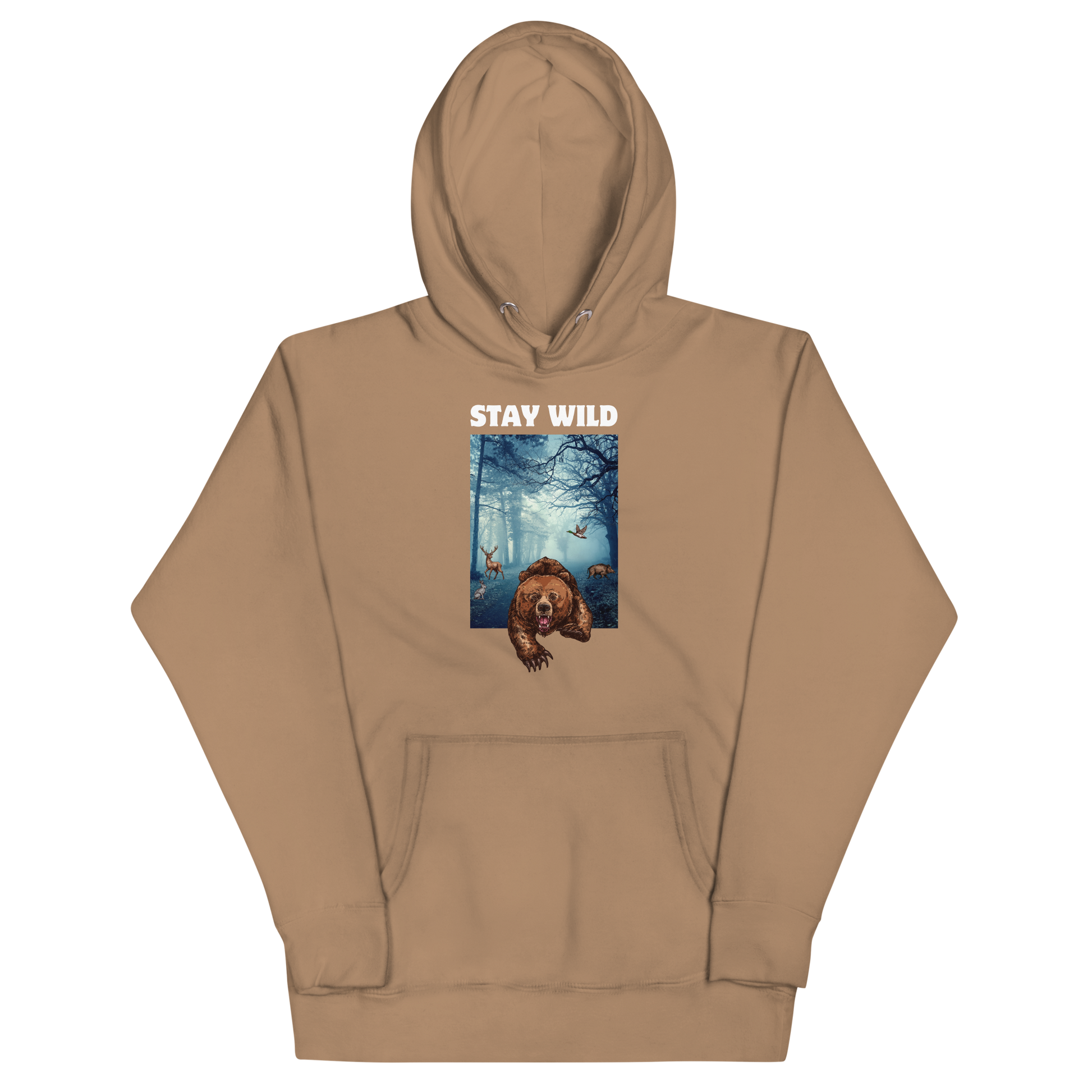 Funny Stay Wild Bear premium graphic hoodie in latte brown by Boozy Fox