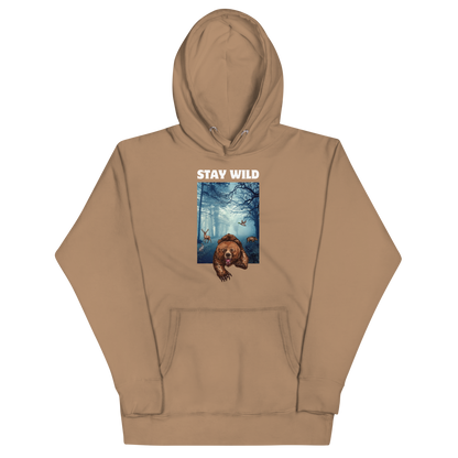 Funny Stay Wild Bear premium graphic hoodie in latte brown by Boozy Fox