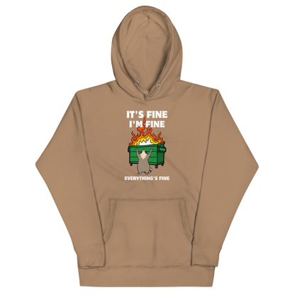 Funny Dumpster Fire Raccoon premium graphic hoodie in latte brown by Boozy Fox