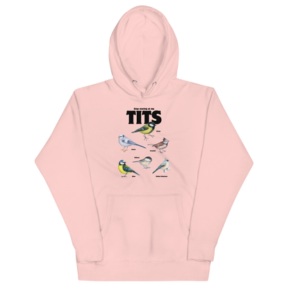 Funny Stop Staring At My Tits Bird premium graphic hoodie in light pink by Boozy Fox