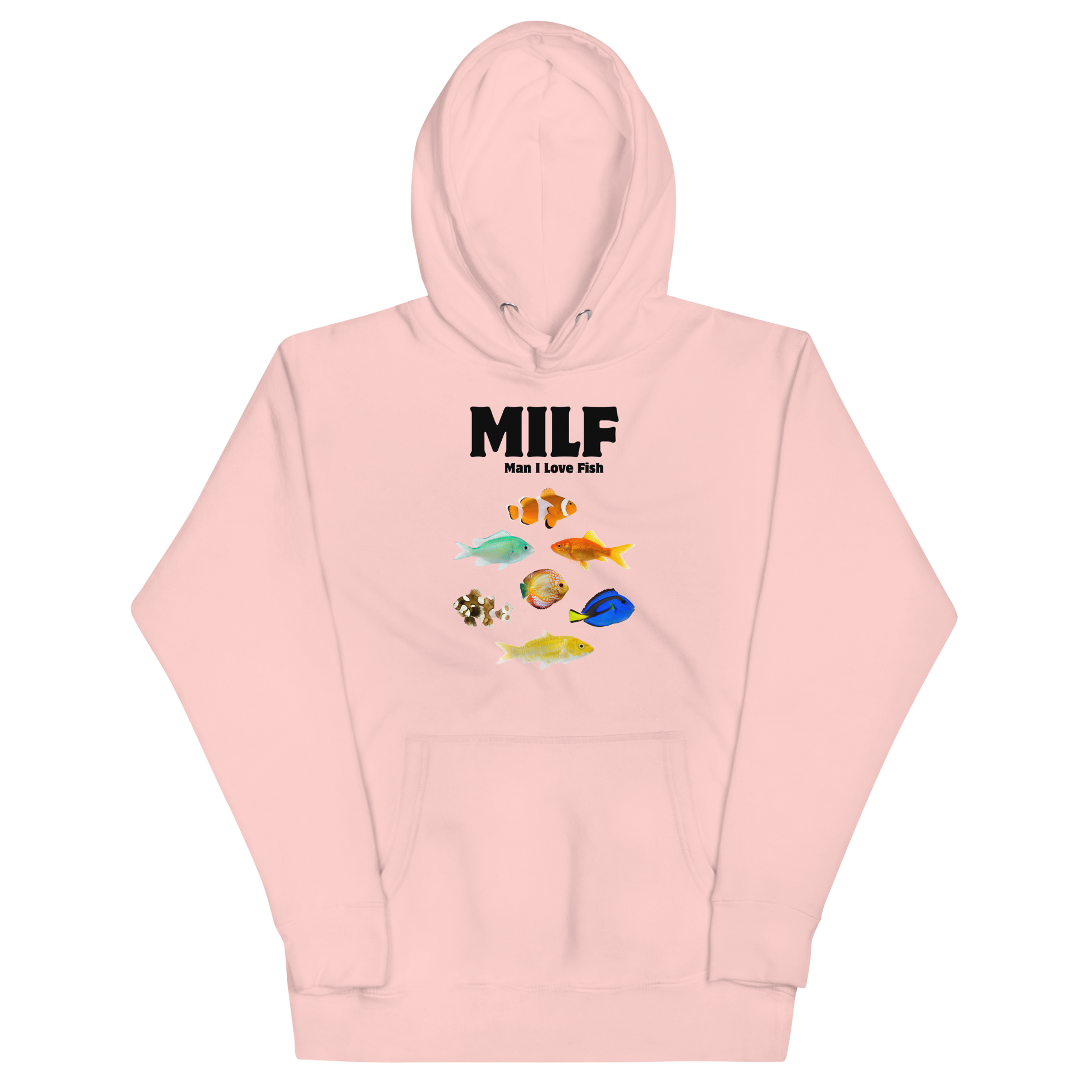 Funny Man I Love Fish premium graphic hoodie in light pink by Boozy Fox