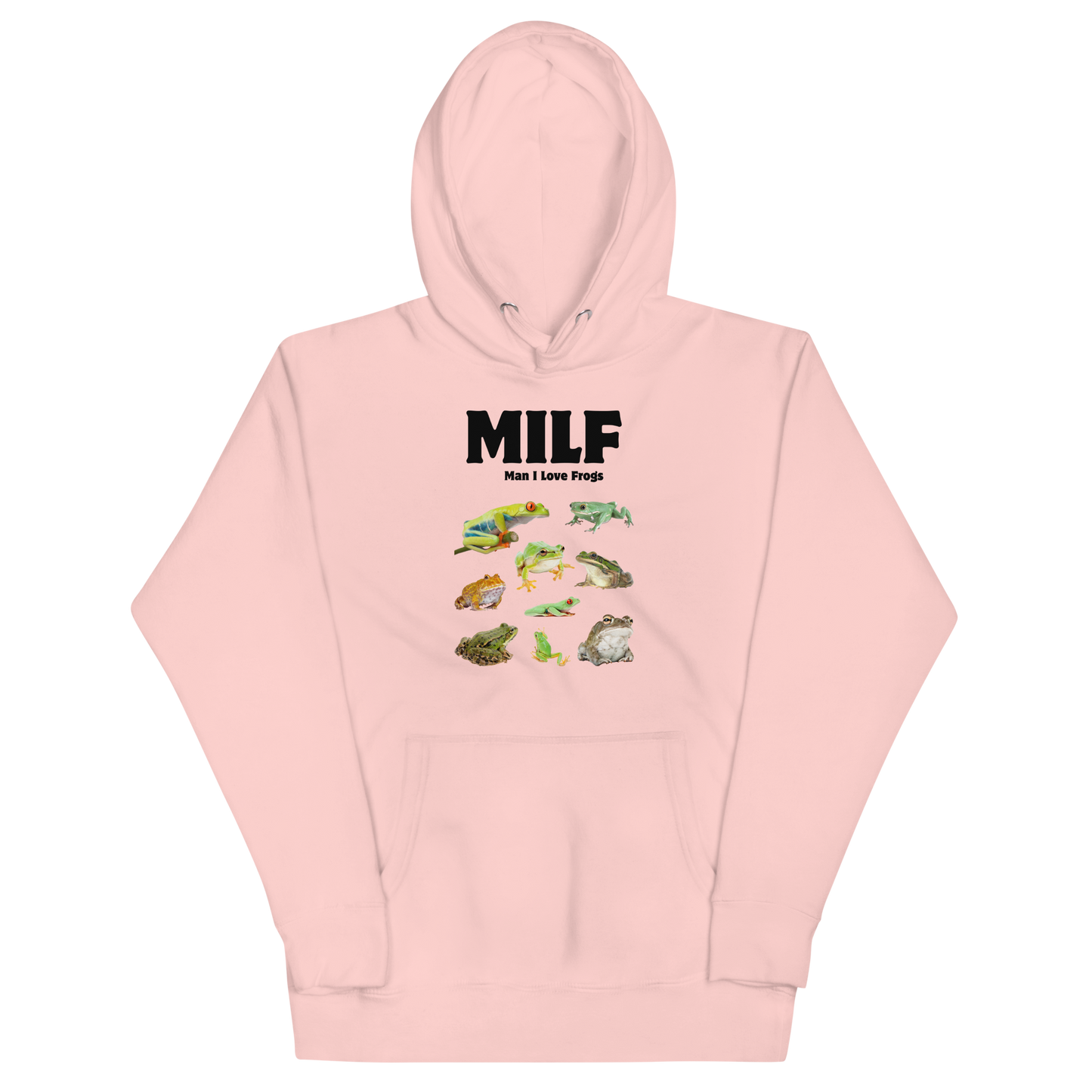Funny Man I Love Frogs premium graphic hoodie in light pink by Boozy Fox