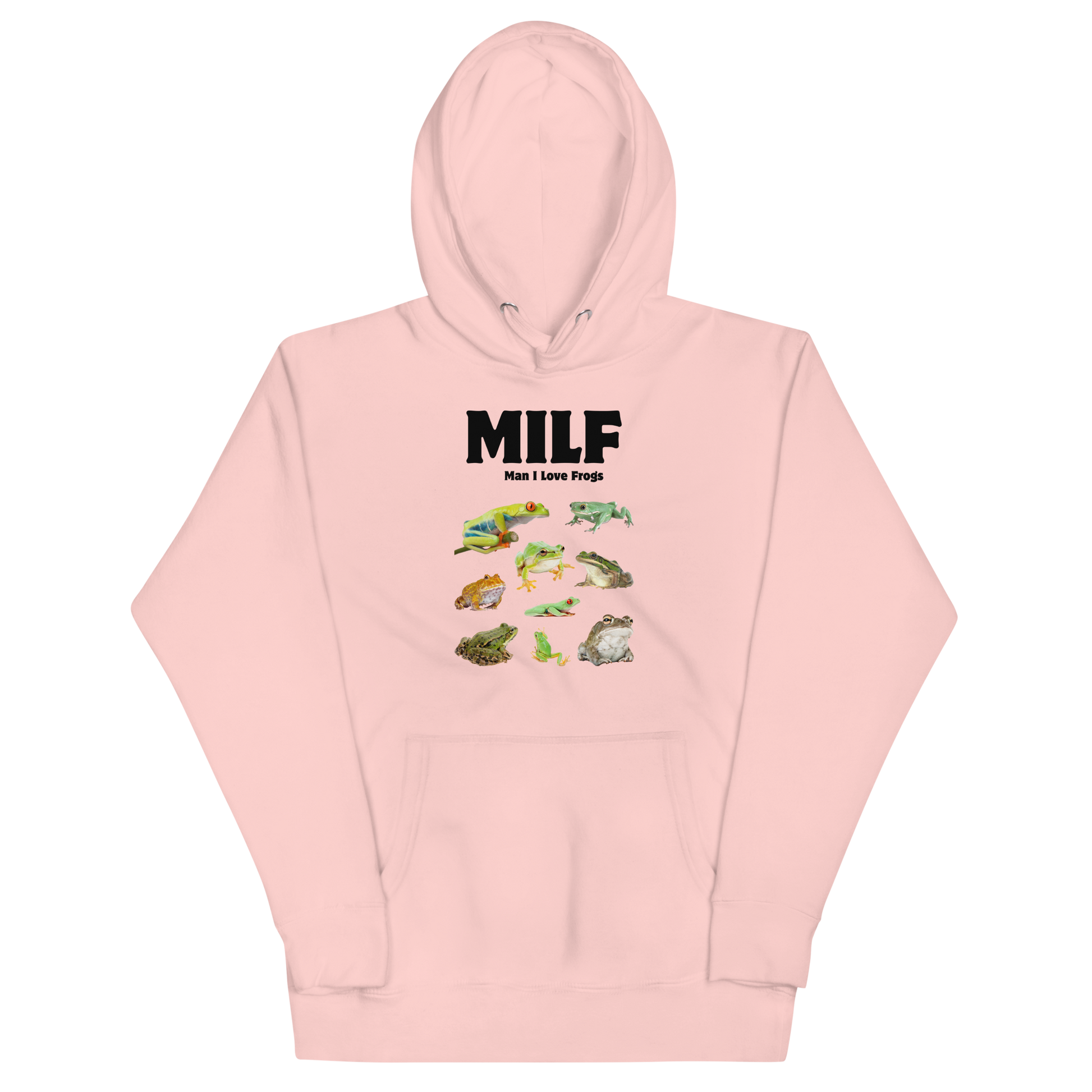 Funny Man I Love Frogs premium graphic hoodie in light pink by Boozy Fox