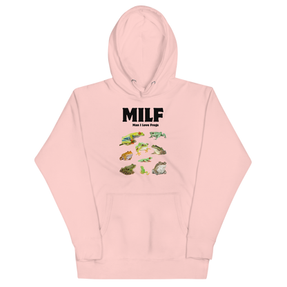 Funny Man I Love Frogs premium graphic hoodie in light pink by Boozy Fox