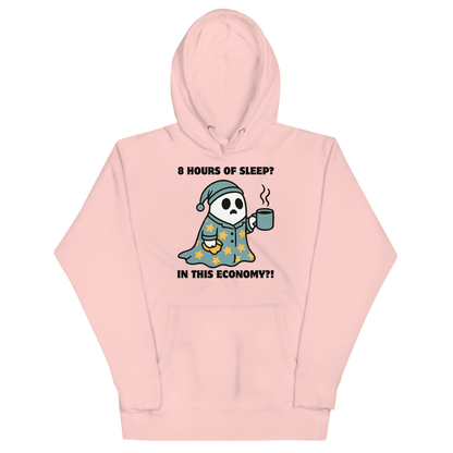 Funny 8 hours of sleep? In this economy?! Coffee premium graphic hoodie in light pink by Boozy Fox