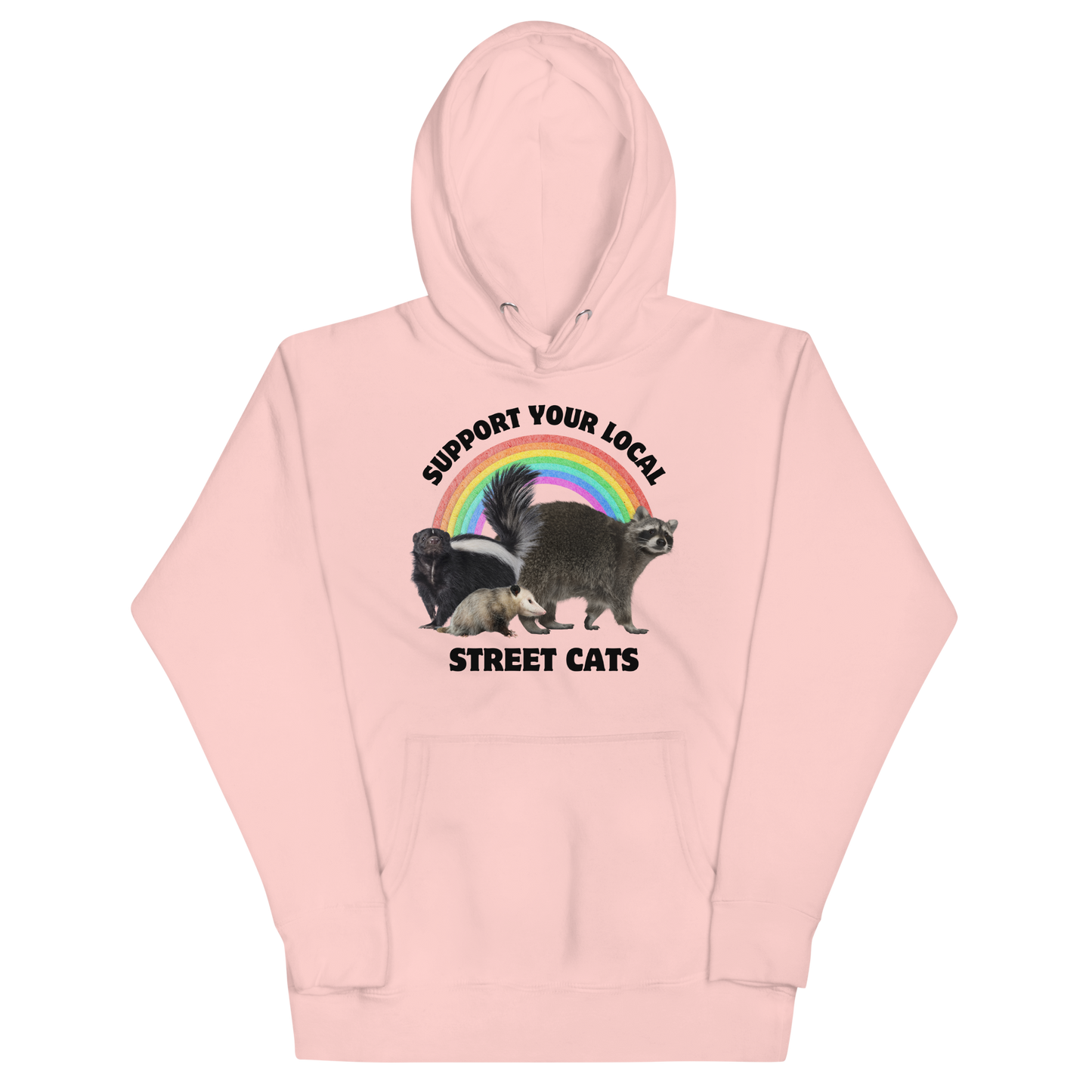 Funny Support Your Local Street Cats premium graphic hoodie in light pink by Boozy Fox