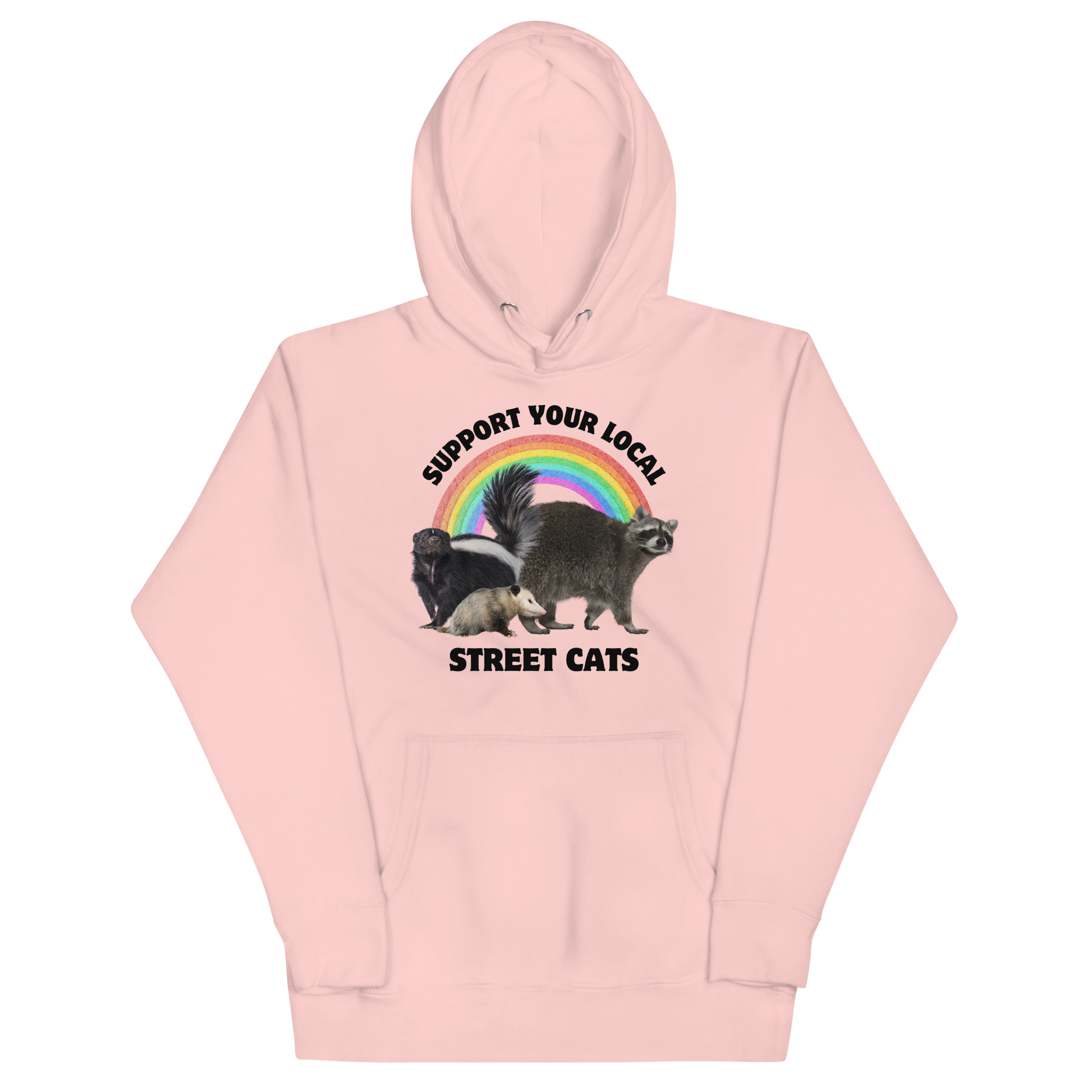 Funny Support Your Local Street Cats premium graphic hoodie in light pink by Boozy Fox