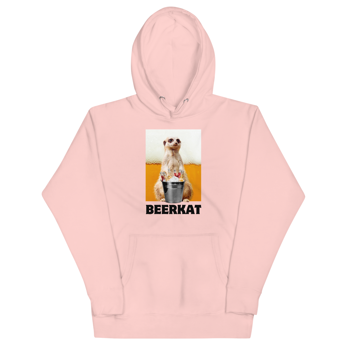 Funny Meerkat Beer premium graphic hoodie in light pink by Boozy Fox