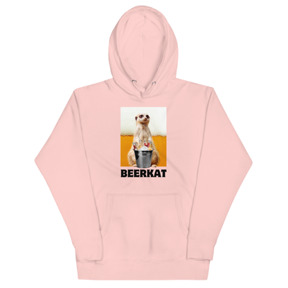 Funny Meerkat Beer premium graphic hoodie in light pink by Boozy Fox