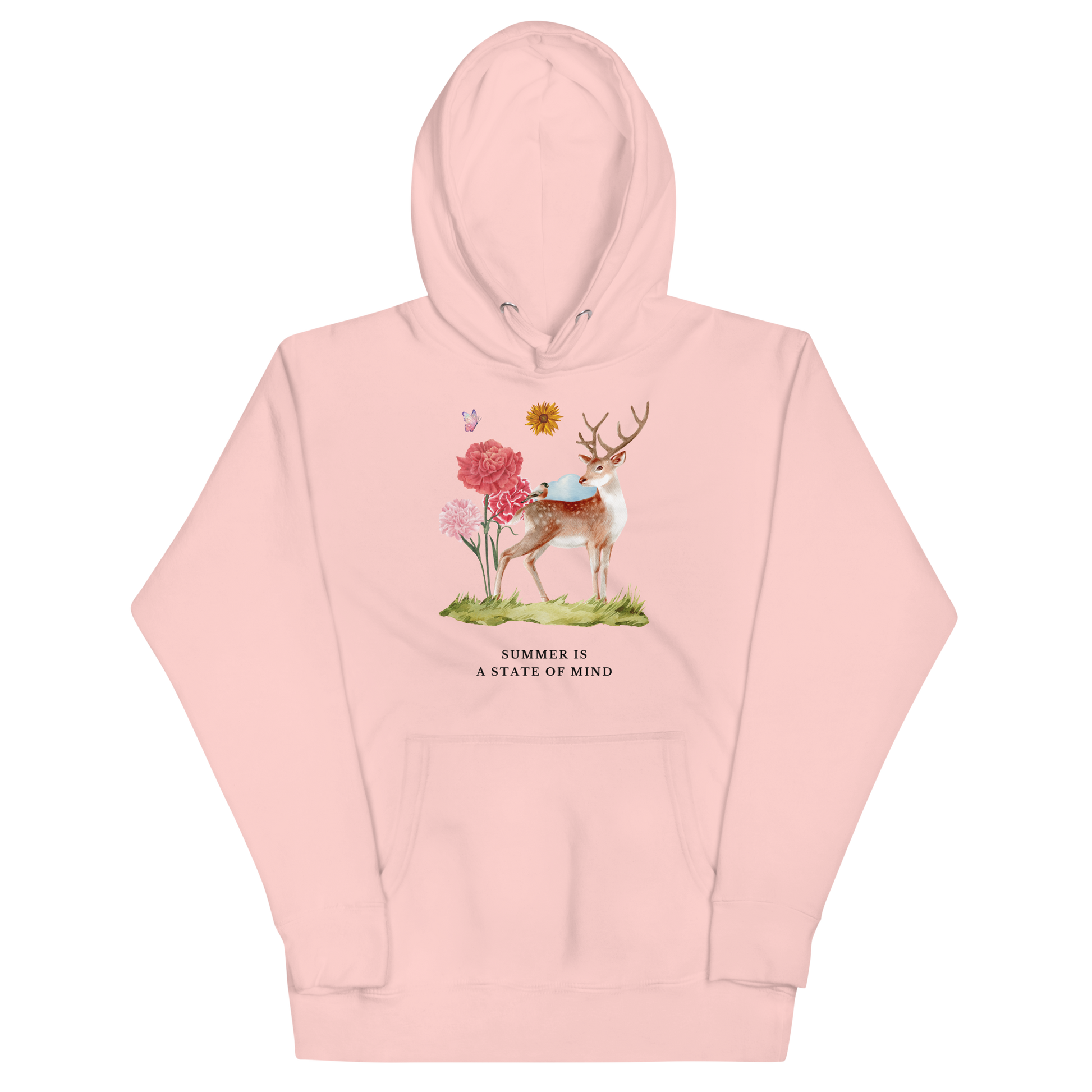 Funny Summer Is a State of Mind Deer premium graphic hoodie in light pink by Boozy Fox
