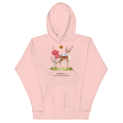 Funny Summer Is a State of Mind Deer premium graphic hoodie in light pink by Boozy Fox