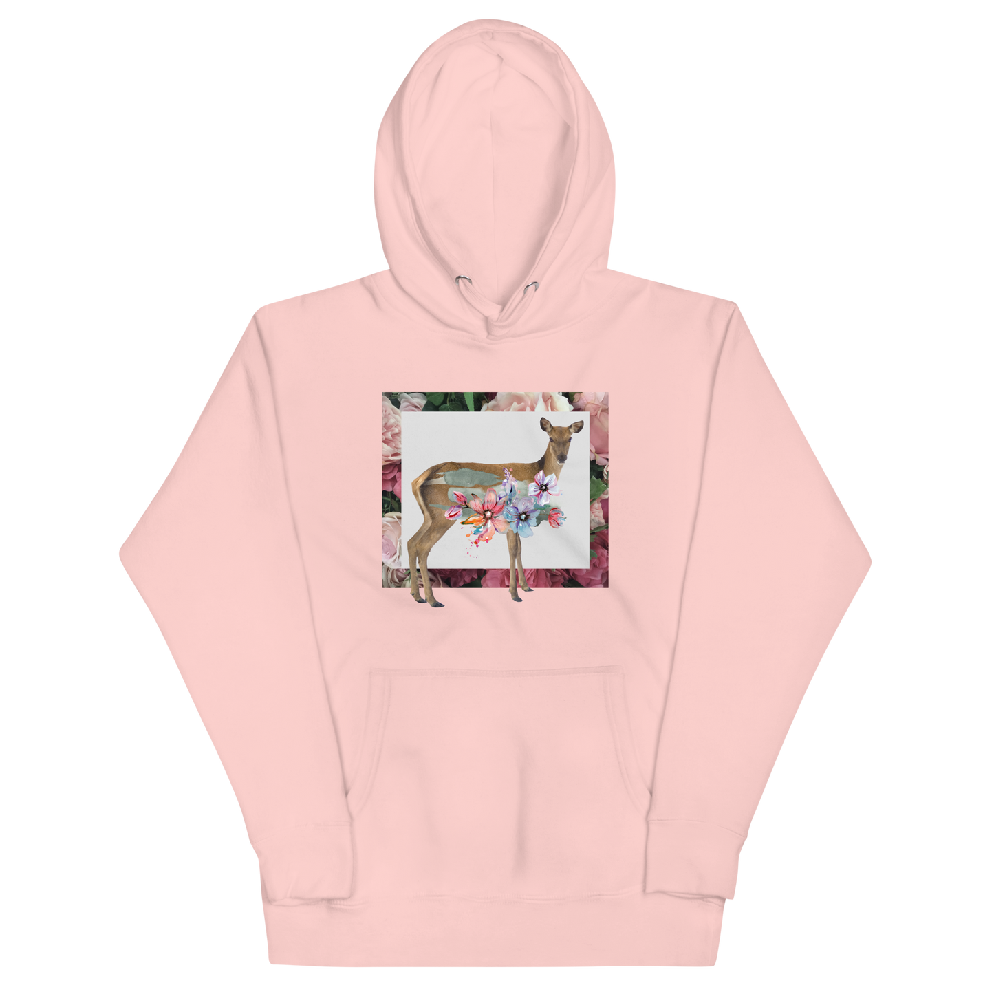 Funny Floral Deer summer premium graphic hoodie in light pink by Boozy Fox