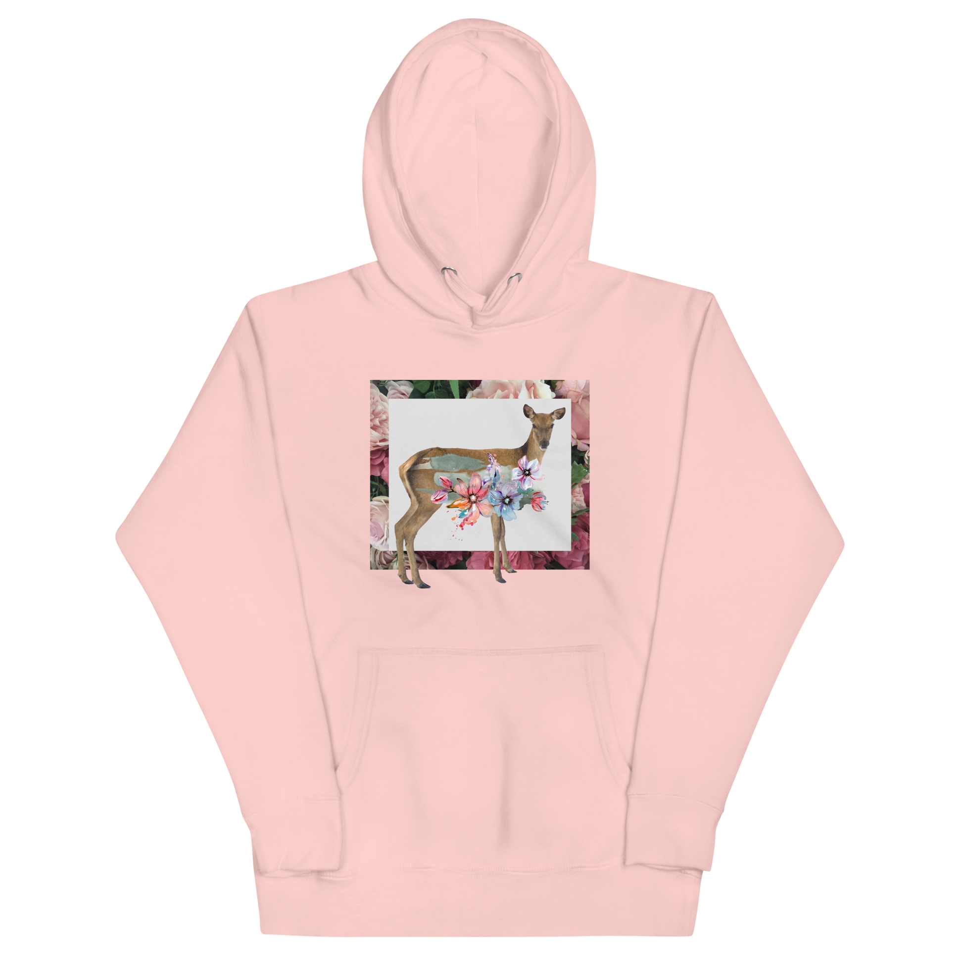 Funny Floral Deer summer premium graphic hoodie in light pink by Boozy Fox