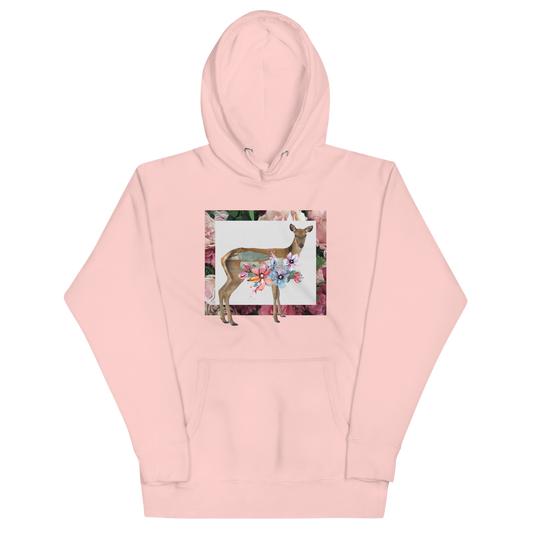 Funny Floral Deer summer premium graphic hoodie in light pink by Boozy Fox