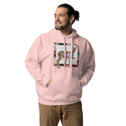 Man wearing a Funny Floral Deer summer premium graphic hoodie in light pink by Boozy Fox