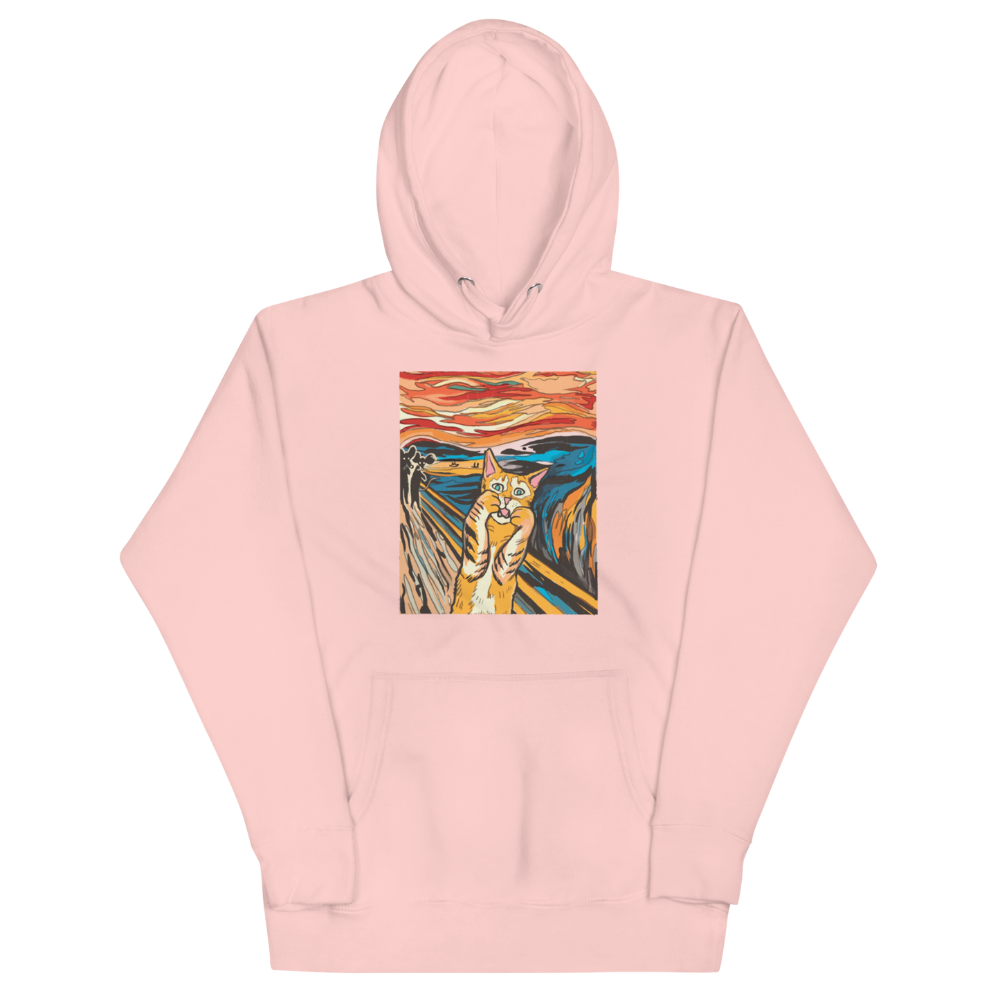 Funny The Screaming Cat parody premium graphic hoodie in light pink by Boozy Fox