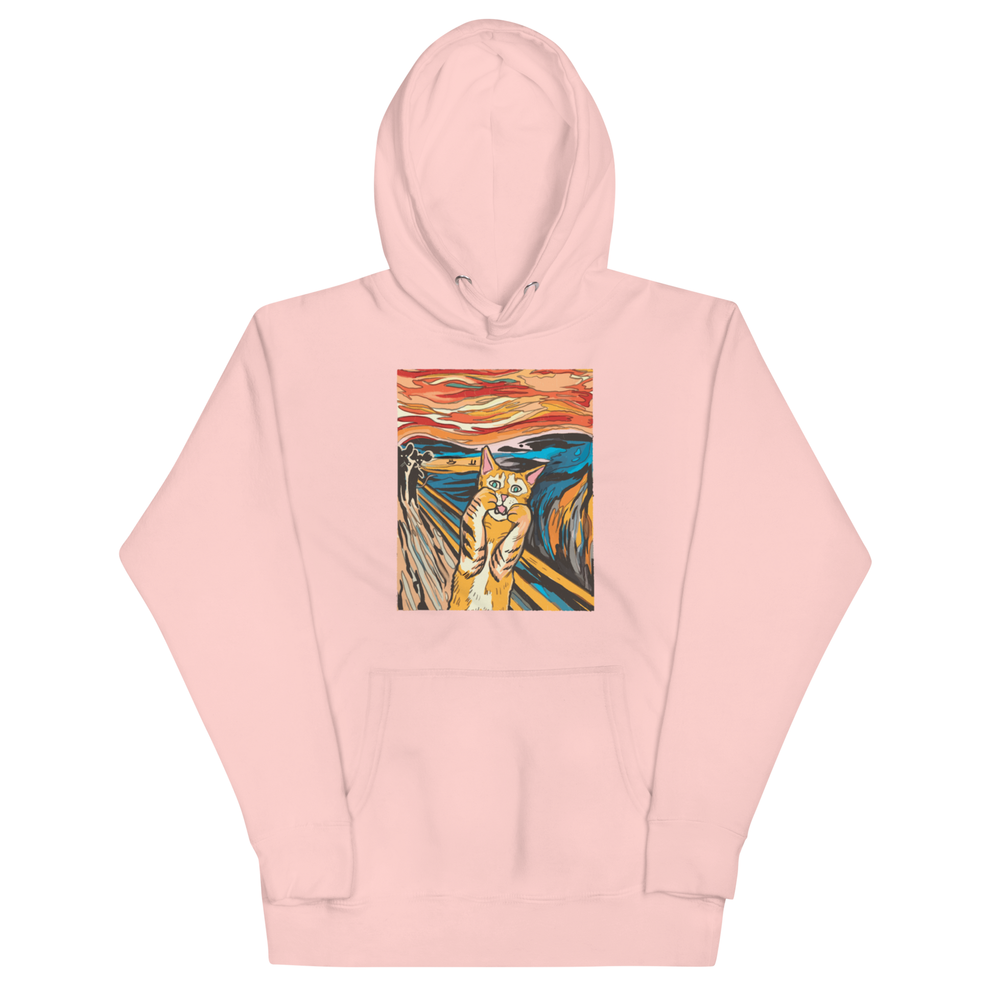 Funny The Screaming Cat parody premium graphic hoodie in light pink by Boozy Fox