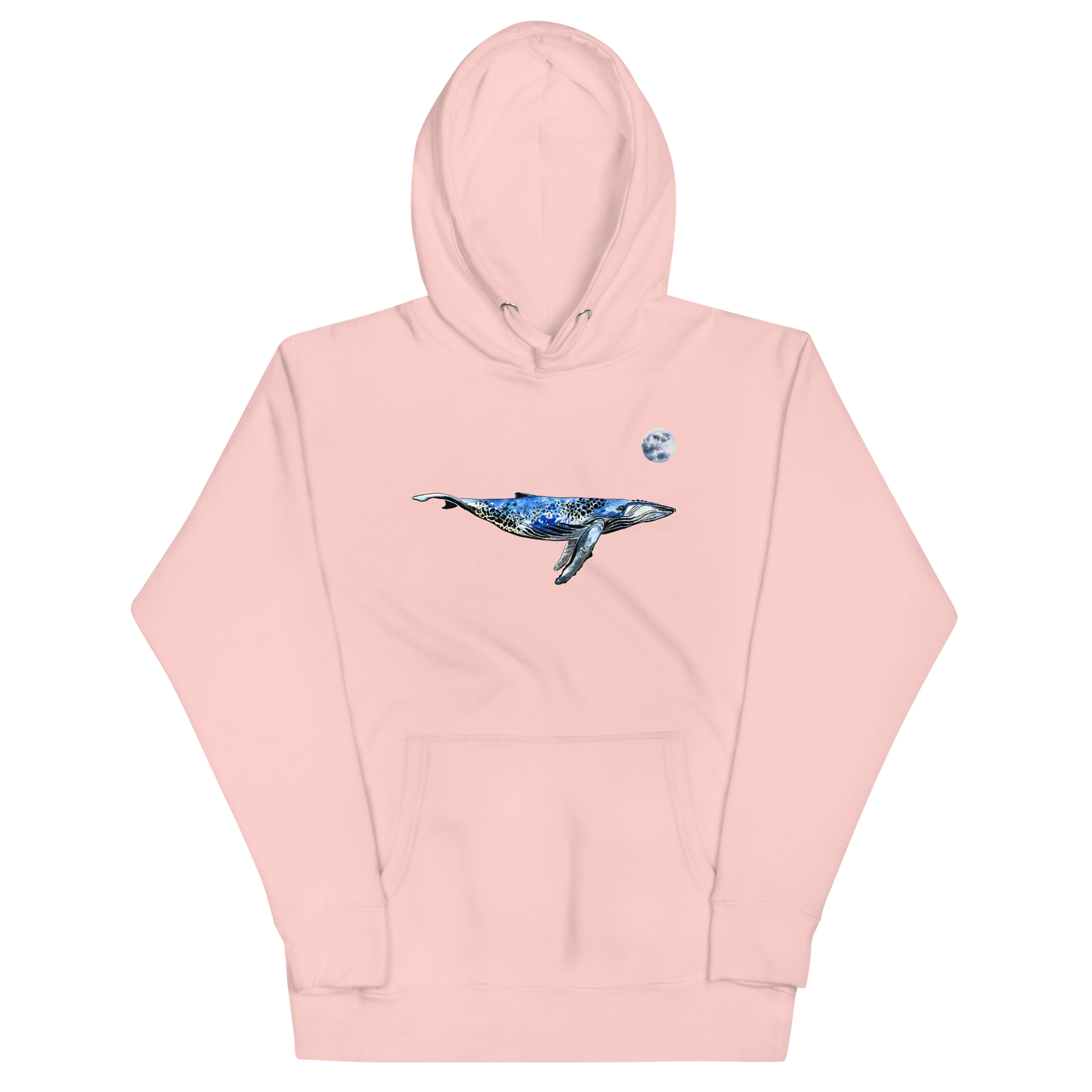 Funny Whale under the moon premium graphic hoodie in light pink by Boozy Fox