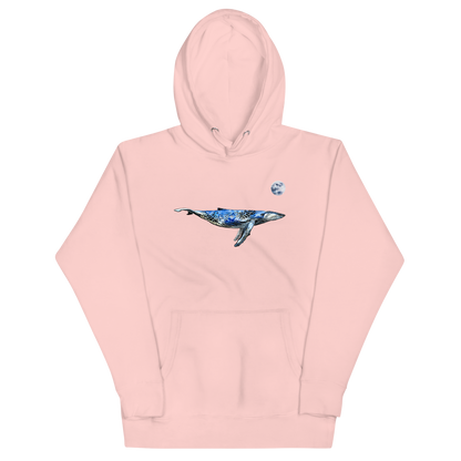 Funny Whale under the moon premium graphic hoodie in light pink by Boozy Fox