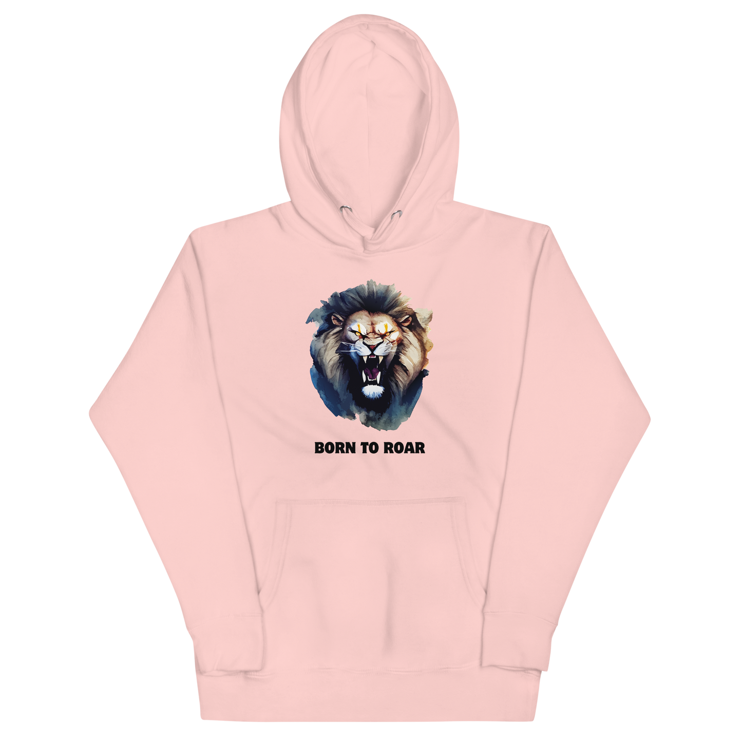 Funny Born to Roar Angry Lion premium graphic hoodie in light pink by Boozy Fox