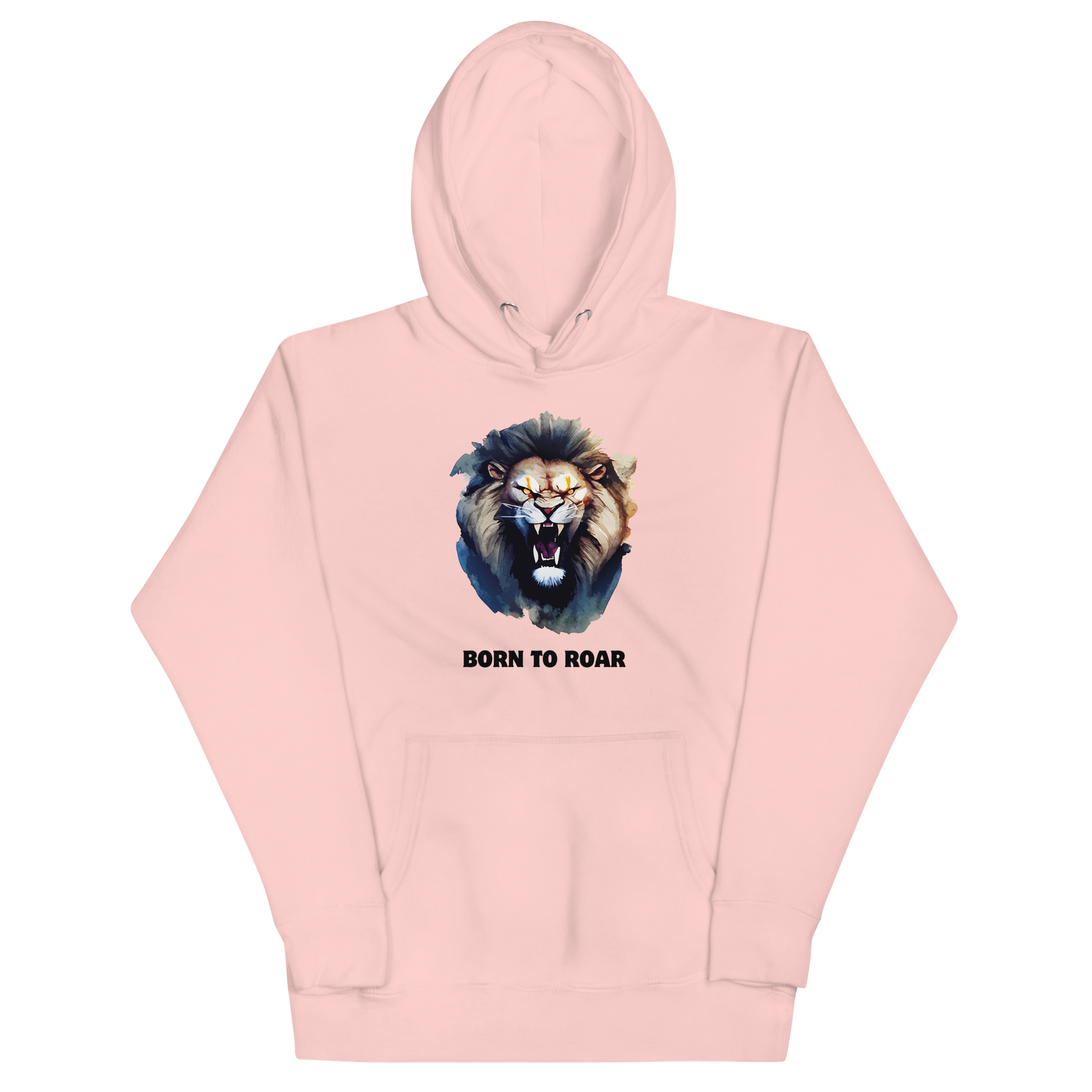 Funny Born to Roar Angry Lion premium graphic hoodie in light pink by Boozy Fox