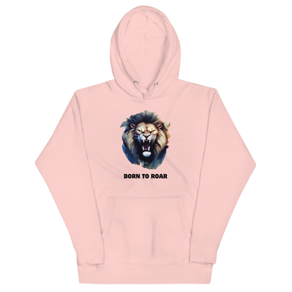 Funny Born to Roar Angry Lion premium graphic hoodie in light pink by Boozy Fox