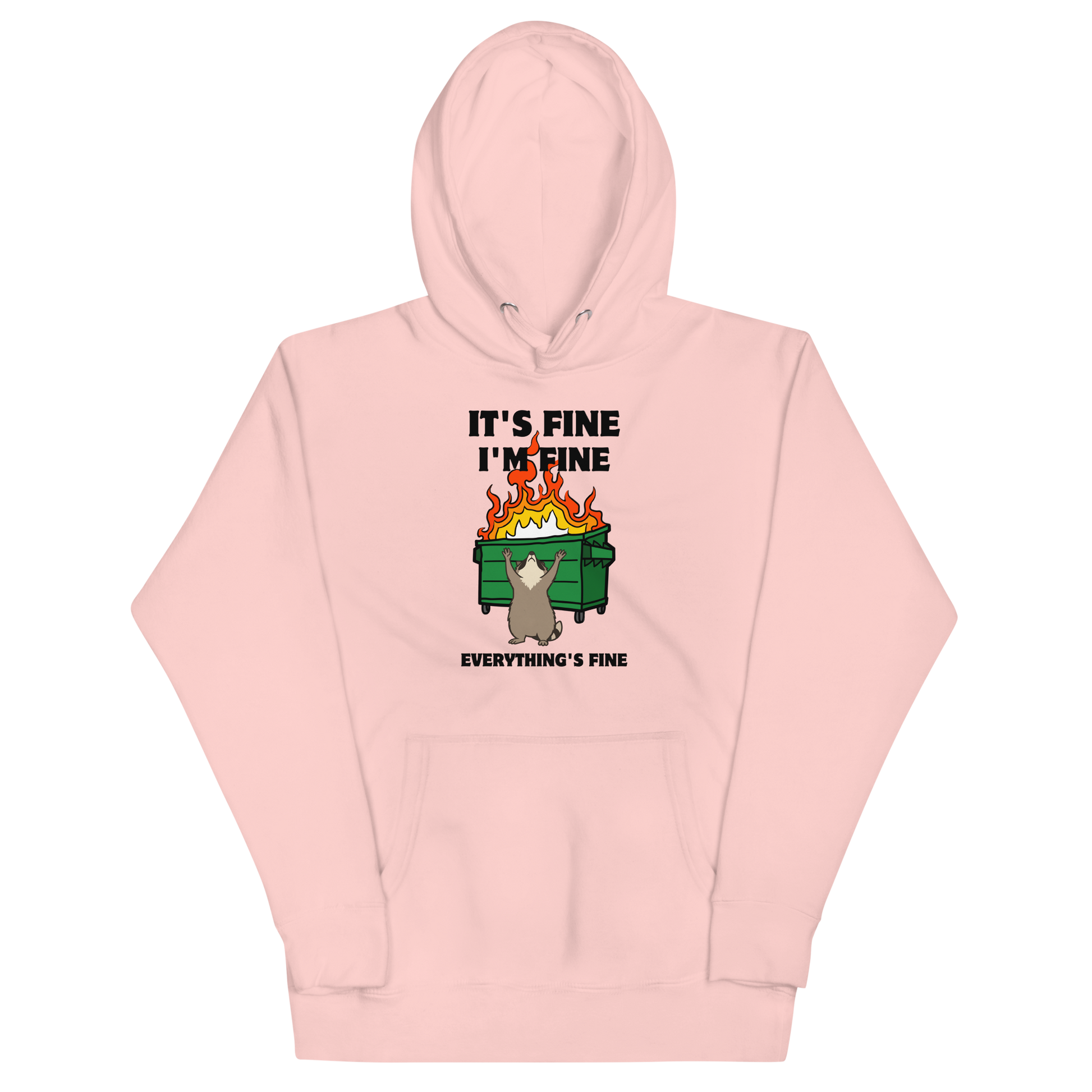 Funny Dumpster Fire Raccoon premium graphic hoodie in light pink by Boozy Fox