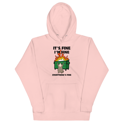 Funny Dumpster Fire Raccoon premium graphic hoodie in light pink by Boozy Fox