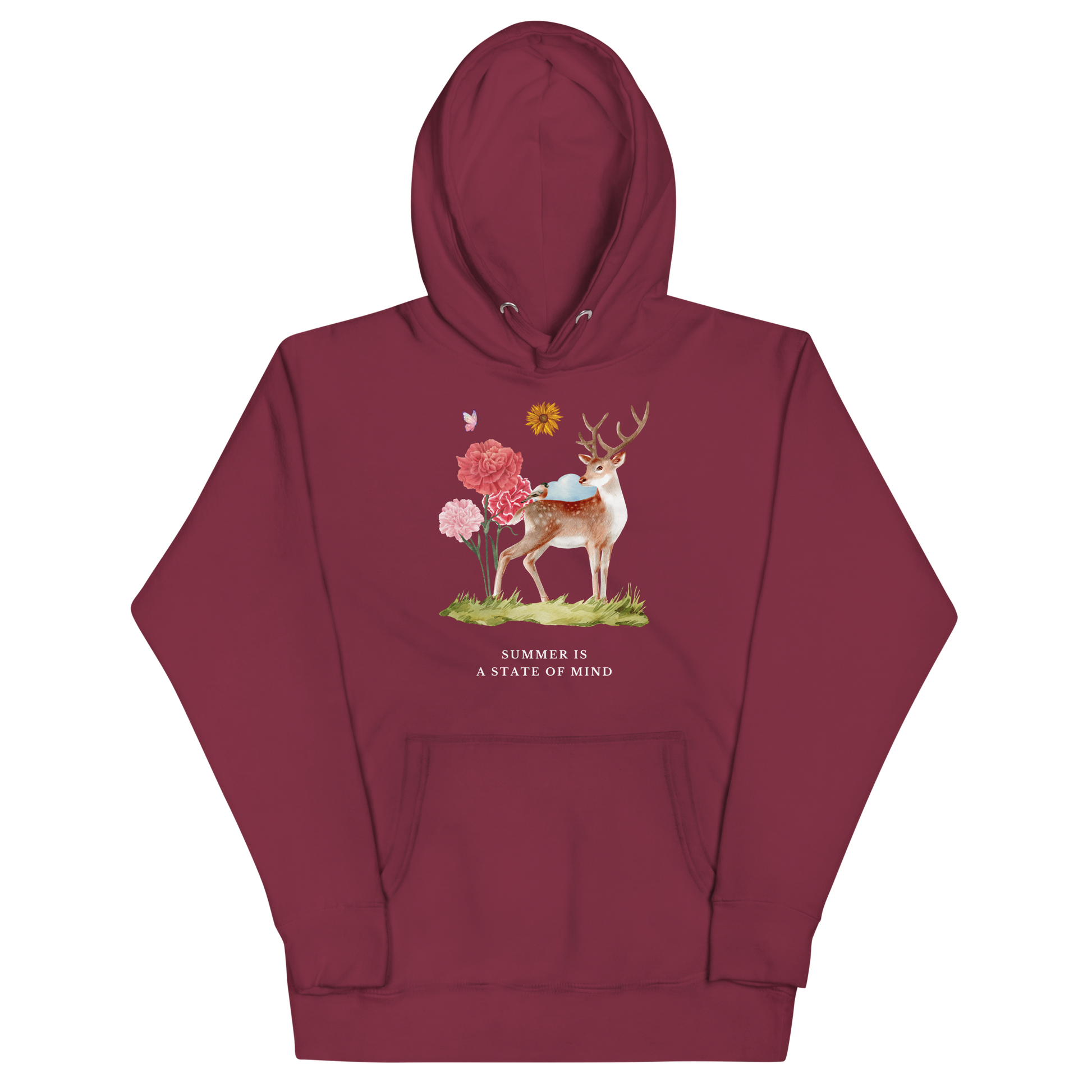 Funny Summer Is a State of Mind Deer premium graphic hoodie in maroon by Boozy Fox