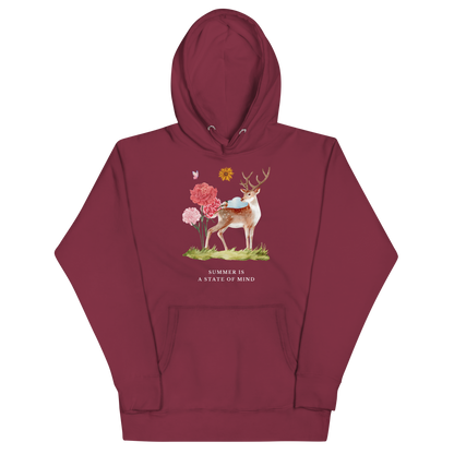 Funny Summer Is a State of Mind Deer premium graphic hoodie in maroon by Boozy Fox