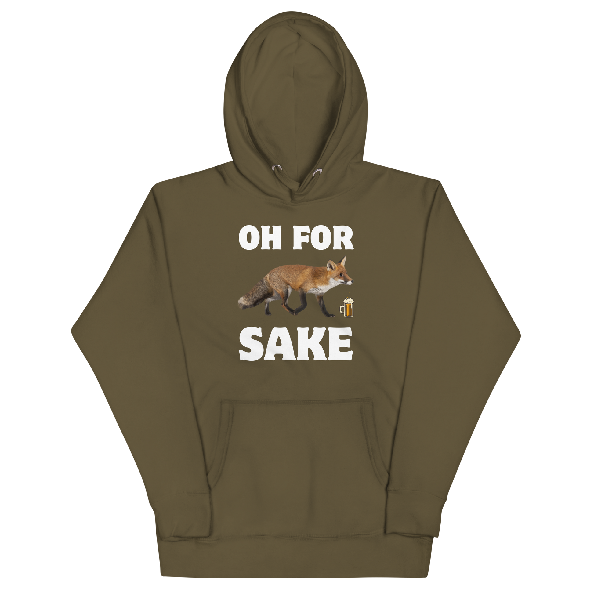 Funny Oh For Fox Sake premium graphic hoodie in military green by Boozy Fox
