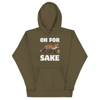Funny Oh For Fox Sake premium graphic hoodie in military green by Boozy Fox