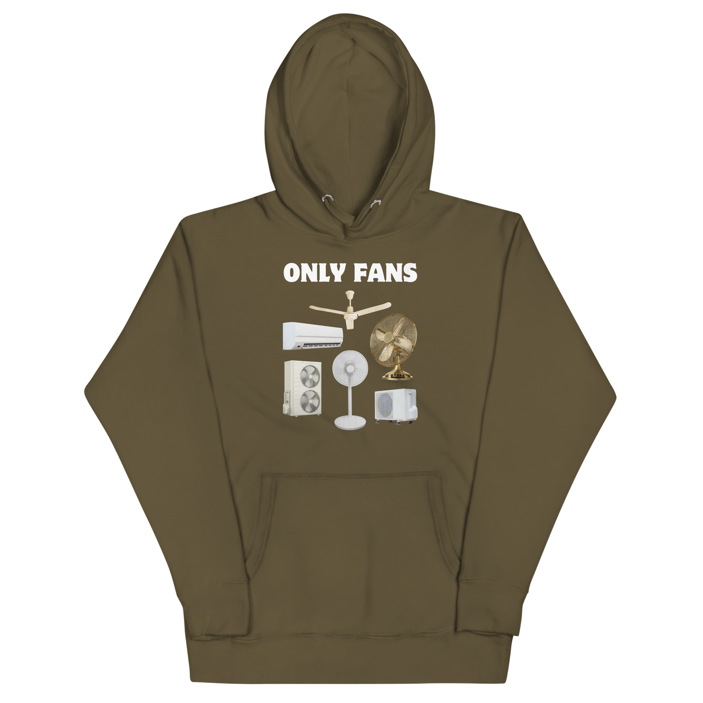 Funny Only Fans parody premium graphic hoodie in military green by Boozy Fox